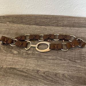Y2K 90s Brown Leather Like Chain Belt accessory Small